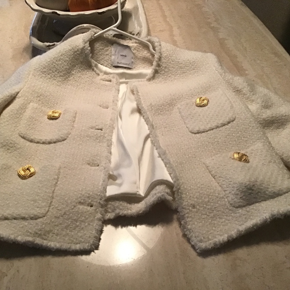 Mango white white wool tweed cropped jacket size M new with tags